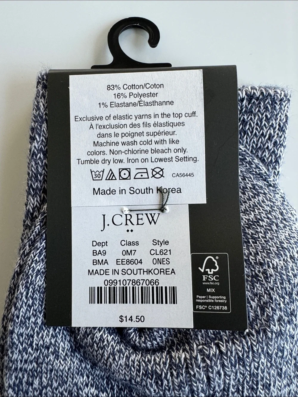 NWT! J. Crew Men’s Heathered Navy & White Crew Socks